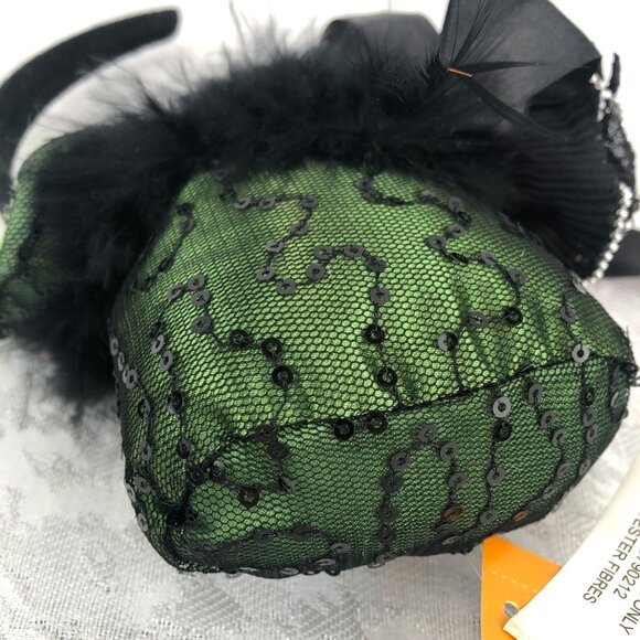 Celebrate It Sequin Black and Green Victorian Style Mini Top Hat on a Headband - Picture 3 of 10